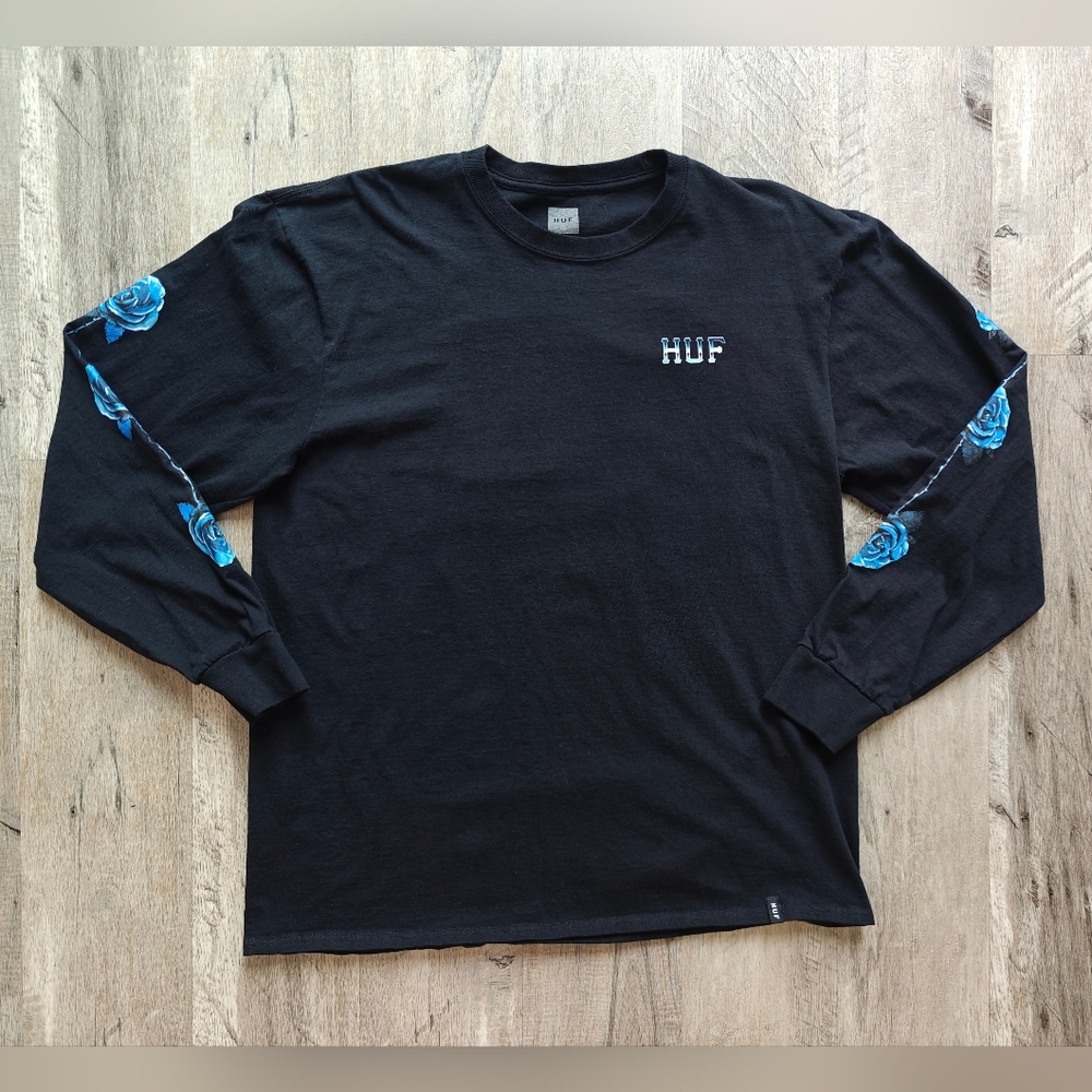 Huf Black Long Sleeve Shirt with Blue Rose Design - Picture 4 of 10